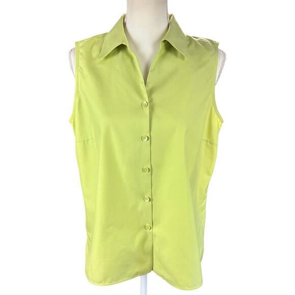 Talbots Top Women Sz 12 Lime Green Sleeveless Wrinkle Resistant Button Up Blouse - Picture 1 of 11